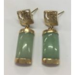 Pair 14ct Gold Mounted Jade Earrings