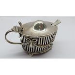 Silver hallmarked mustard pot blue glass liner