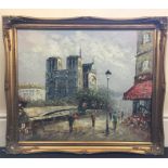 Guilt Framed Oil Painting Street Scene Signed Burnett