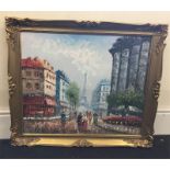 Guilt Framed Oil Painting Paris Street Scene Signed Burnett