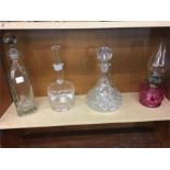 3 Glass Decanters And 1 Oil Lamp