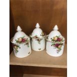 3 Old Country Rose Biscuit Jars