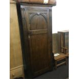 Solid oak hall robe, carving on door