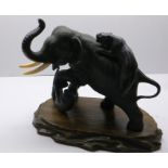 Antique Asian Oriental Cast Bronze & Ivory Elephant & Tigers Figure