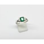 Platinum Baguette Emerald & Diamond Ring