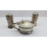 Silver hallmarked cruet set to include mustard pot and 2 salts