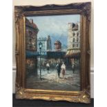 Guilt Framed Oil Painting Street Scene Signed Burnett