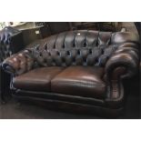 Chesterfield 2 Seater Sofa, brass castors, bun feet