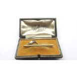Antique Boxed 15ct gold Pearl Set Enamel Kingfisher Bar Brooch