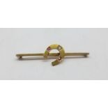 Antique 15ct Gold Ruby & Diamond Horse Shoe Brooch weight 4g measures proof 57mm long 17mm wide