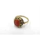 14ct Gold Coral Set Dress Ring Weight 2.3 g