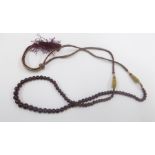 Vintage Garnet Bead Necklace on Silk Cord Graduated Beads
