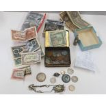 Collection of banknotes and coins