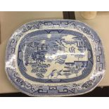 Large Blue And White Meat Plate