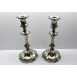 Pair of antique Georgian silver plated candle sticks