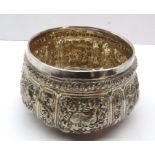 Asian Silver bowl embossed with panels of animals