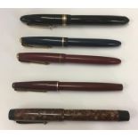 Selection 5 Fountain Pens 14ct Nib inc 4 x Parker, 1 x Swan