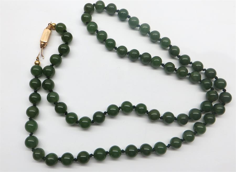 14ct Gold Mounted Green Jade Bead Necklace