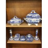 Collection of Blue and White Spode China to Include 2 Large tureens Candle Sticks And Butter Dishes