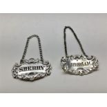 Pair of Antique Silver Sherry & Madeira Decanter Labels silver hallmarks to back