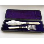 Mother of Pear Handled Fish Servers boxed