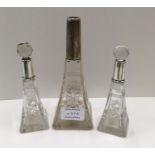 3 Silver top scent bottles