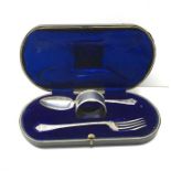 boxed antique silver Christening Set