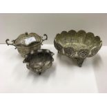 Asian White Metal Bowl and lidded pot