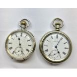 2 open faced Pocket watches ,waltham traveller nickel case ,silver cased brevete swiss