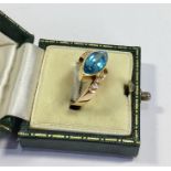 14ct Gold & Blue Topaz & Diamond Dress Ring