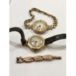 2 Ladies 9 carat Gold Wrist Watches & Part Gold Strap