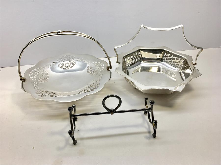3 peices of Silver Plate 2 Fruit Baskets & spoon or Knife Rest