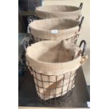 3 Metal baskets with hessian