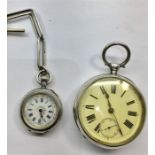 2 Antique silver key wound Pocket watches ,Am.Co waltham french ladies fob watch
