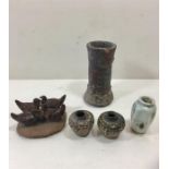 Collection of Sawankhalok Sukhothai Minitaure Ink Pots ,Poultry Ornament 2 Small Vases