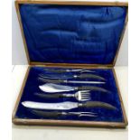 Victorian 7 Peice Cased Horn Handled Carving Set by Henry Rodgers sheffield