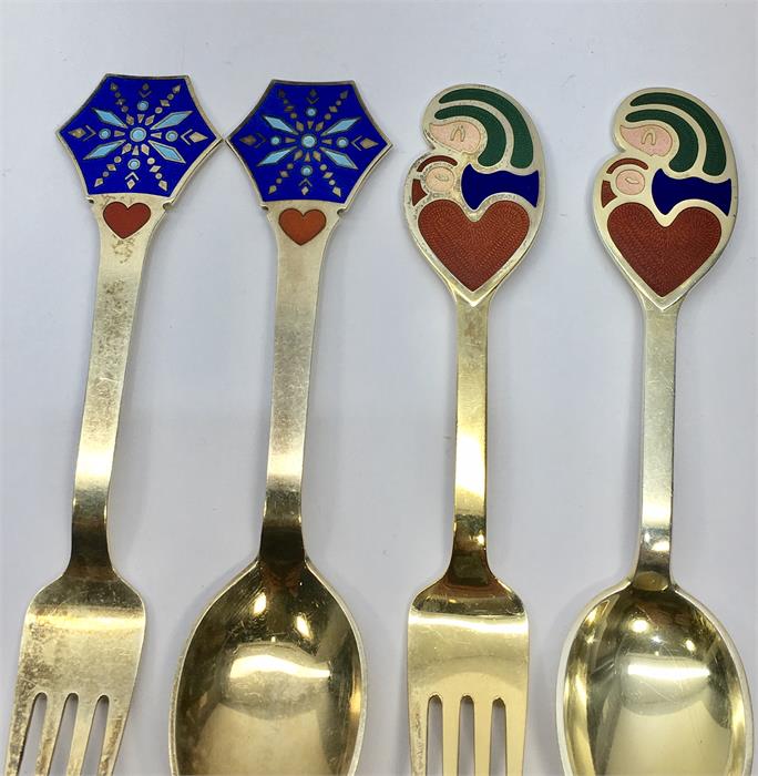 2 Pair Of Silver & Enamel Denmark Year Spoons And Forks by A.Michelsen 1968 & 1976 - Image 3 of 3