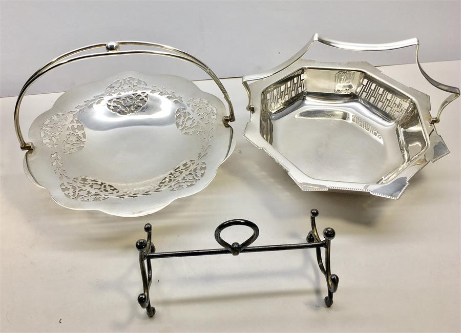 3 peices of Silver Plate 2 Fruit Baskets & spoon or Knife Rest - Image 2 of 2