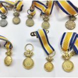 Collection of 14ct Gold Dutch Miniature Orange Order of Nassau Gold silver & Bronze medals