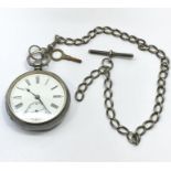 Victorian silver Fusee Pocket watch & silver Albert Chain by Adam Burdess Coventry