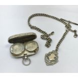 Antique Silver Double sovereign case & Siilver Albert Chain