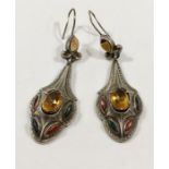 Pair of victorian Scottish silver and hard stone earrings