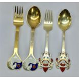 2 Pair Of Silver & Enamel Denmark Year Spoons And Forks by A.Michelsen 1952 & 1978 hallmarked