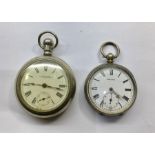 2 open faced Pocket watches ,A.W.W.Co waltham nickel case ,silver cased sans rival swiss