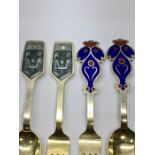 2 Pair Of Silver & Enamel Denmark Year Spoons And Forks by A.Michelsen 1973 & 1974