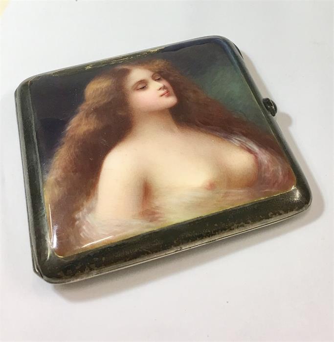 Continental Silver & Erotica Enamel Cigarette Case - Antique Circa 1900 - Image 2 of 6