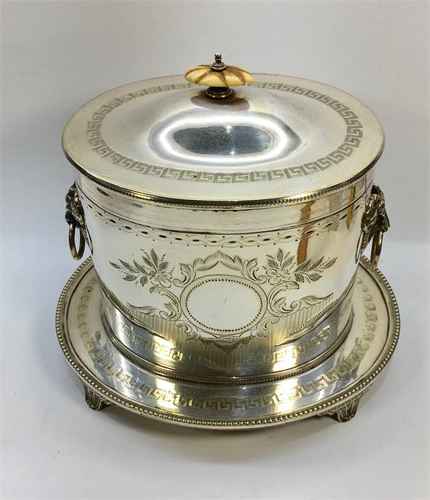 Silver plated Biscuit Box Lion Handles measures approx 8ins tall