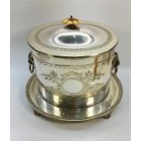 Silver plated Biscuit Box Lion Handles measures approx 8ins tall