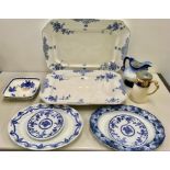 Collection of Blue & White Items ..includes 2 meat Plates and a water Jug etc