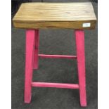 Large wooden pink retro stool